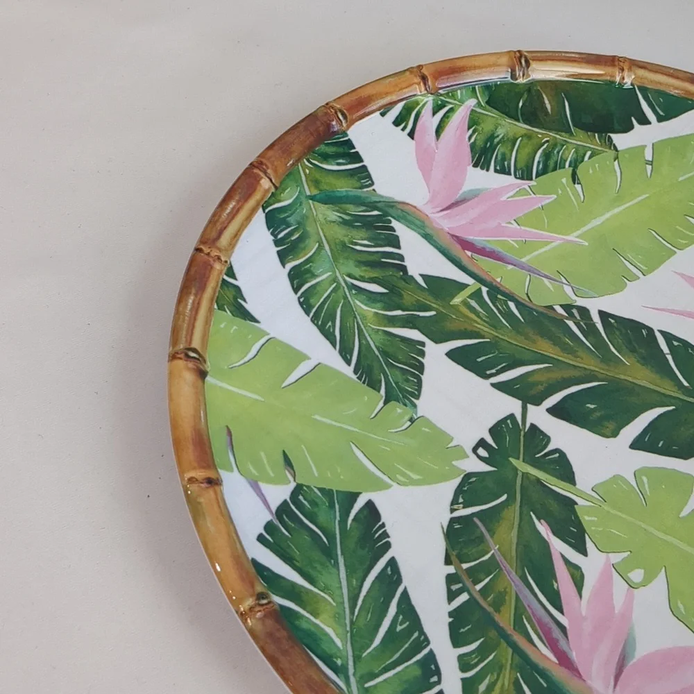 Tommy Bahama Set Of 2 Palm Leaves & Birds Of Paradise Melamine 11
